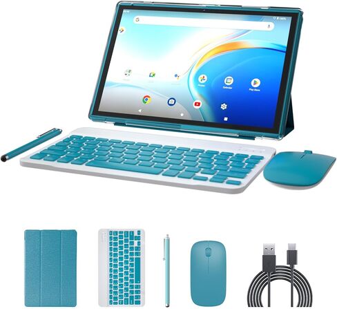 تابلت 2 في 1 مقاس 10 بوصات بنظام Android 15، أجهزة لوحية مع حافظة لوحة مفاتيح وماوس وقلم وذاكرة وصول عشوائي 8 جيجابايت وذاكرة قراءة فقط 32 جيجابايت يدعم توسيع 1 تيرابايت، ومعالج رباعي النواة 2 ميجابكسل + 8 ميجابكسل وبطارية 6000 مللي أمبير في الساعة وشاشة  in Kuwait