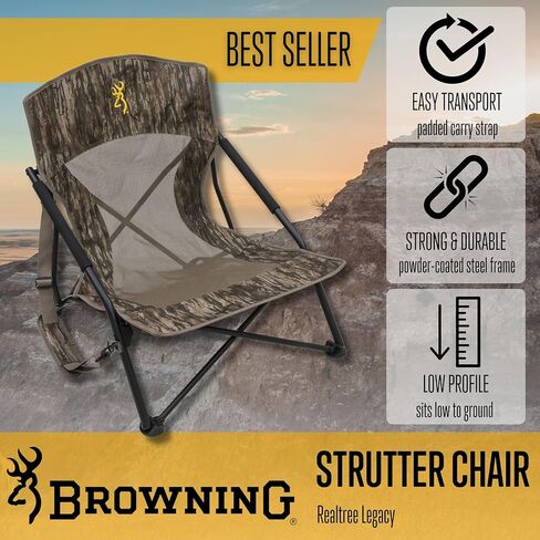 Browning Strutter Hunting Chair – Low-Profile Folding Turkey & Predator Chair in Realtree Legacy with Rotating Feet, Steel Frame, Carry Strap & Compact Design for Hunting and Camping in Saudi Arabia