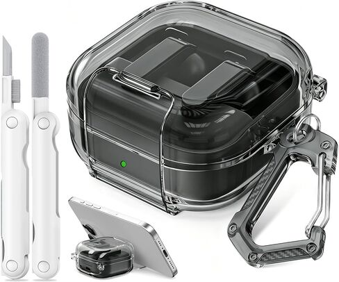 for Samsung Galaxy Buds 4 Pro Case/Galaxy Buds 4 Case Clear with Lock Clip and Phone Stand Function,Comes with a Clear Hook and a Cleaning Pen (Clears) in Saudi Arabia