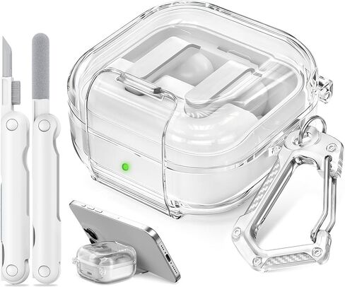for Samsung Galaxy Buds 4 Pro Case/Galaxy Buds 4 Case Clear with Lock Clip and Phone Stand Function,Comes with a Clear Hook and a Cleaning Pen (Clears) in Saudi Arabia