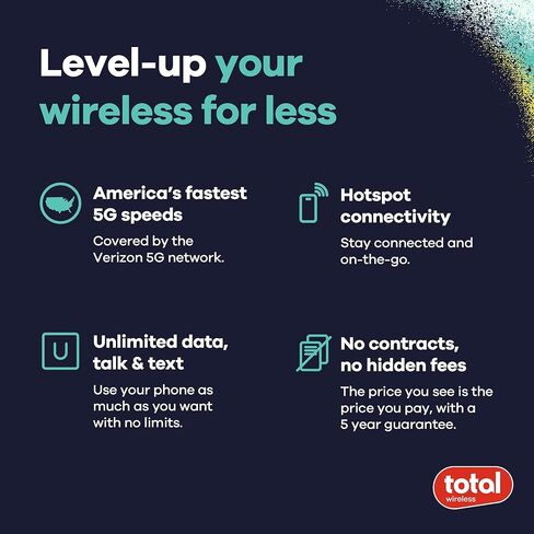 إجمالي الهاتف الذكي اللاسلكي TCL 50 LE المدفوع مسبقًا 64 جيجابايت، Android 14، بطارية 4000 مللي أمبير في الساعة، شاشة 6.6 بوصة HD + | هاتف خلوي 4G LTE مدفوع مقدمًا بأسعار معقولة من ALCATEL | تفعيل الدفع المسبق in Kuwait