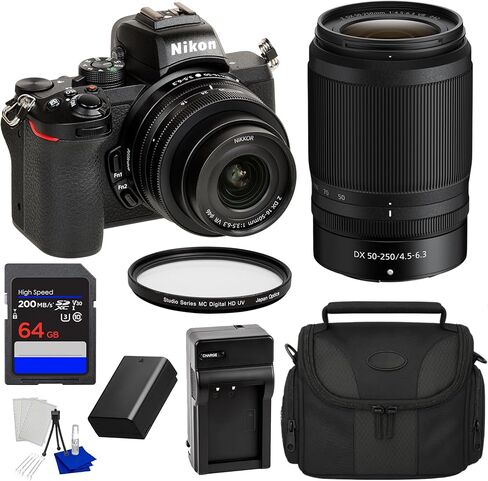 Nikon Z50 II Mirrorless Camera Bundle with 16-50mm f/3.5-6.3 VR & 50-250mm f/4.5-6.3 VR Lenses – SD 64GB Card, Camera Case, Battery, Charger, Starter Kit & UV Filter (Renewed) in Saudi Arabia