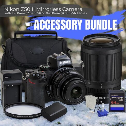 Nikon Z50 II Mirrorless Camera Bundle with 16-50mm f/3.5-6.3 VR & 50-250mm f/4.5-6.3 VR Lenses – SD 64GB Card, Camera Case, Battery, Charger, Starter Kit & UV Filter (Renewed) in Saudi Arabia