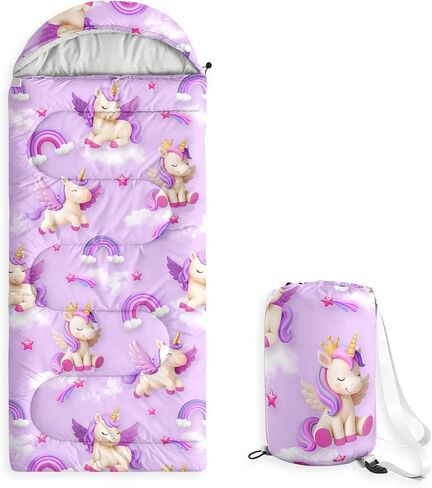 Wake In Cloud - Kids Sleeping Bag for Girls Toddlers, Camping in Warm Cold Weather, Backpacking Lightweight Compact Outdoor Liner for 3 Seasons, 3D Winged Unicorns in Saudi Arabia