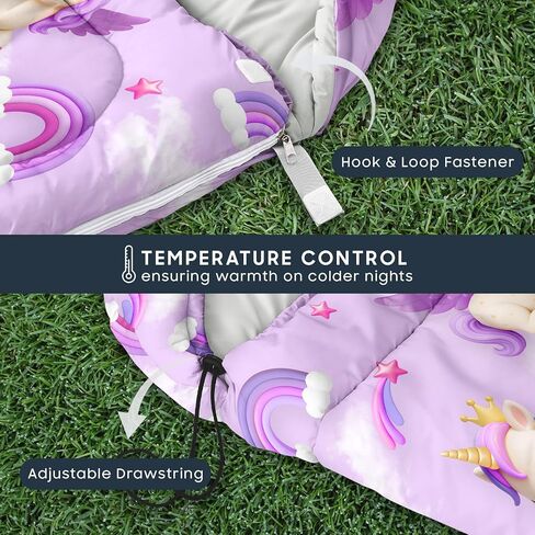 Wake In Cloud - Kids Sleeping Bag for Girls Toddlers, Camping in Warm Cold Weather, Backpacking Lightweight Compact Outdoor Liner for 3 Seasons, 3D Winged Unicorns in Saudi Arabia