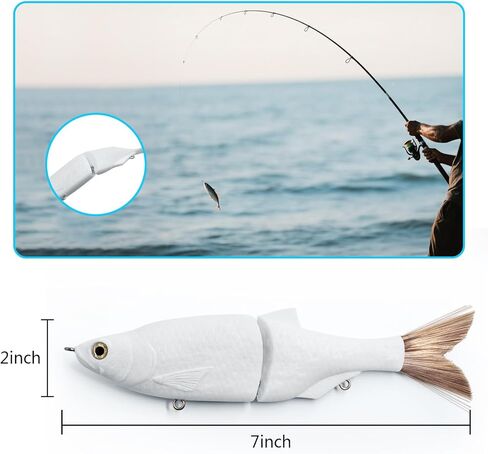 2 Pack Glide Bait Blanks – Unpainted Swimbait Lures for Bass & Musky, with Fiber Tail, Gravity Ball, 3D Eyes & Steel-Wire Joints for S-Shaped Swim in Saudi Arabia