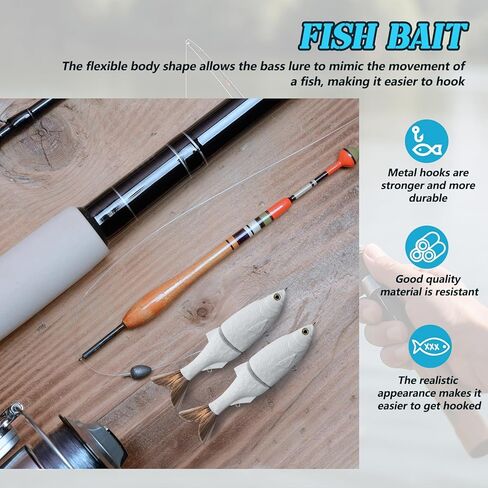 2 Pack Glide Bait Blanks – Unpainted Swimbait Lures for Bass & Musky, with Fiber Tail, Gravity Ball, 3D Eyes & Steel-Wire Joints for S-Shaped Swim in Saudi Arabia