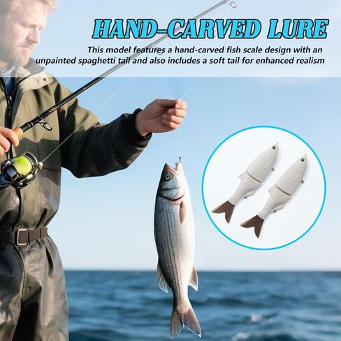 2 Pack Glide Bait Blanks – Unpainted Swimbait Lures for Bass & Musky, with Fiber Tail, Gravity Ball, 3D Eyes & Steel-Wire Joints for S-Shaped Swim in Saudi Arabia