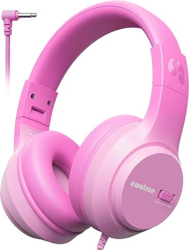 awatrue Kids Headphones, 74/85/94dB Volume Limiter, Foldable Wired Over Ear Headphones for Travel, 3.5mm Jack, Toddler Headphones for School, Chromebook, iPad, Tablet, Purple Green in Saudi Arabia