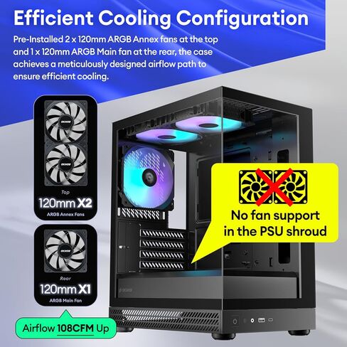 حافظة Okinos Aqua UNO Micro ATX، بدون دعم للمبرد، زجاج مقوى بانورامي سريع التحرير من الأمام والجانب، مراوح ARGB 3 × 120 مم مثبتة مسبقًا، نوع C 5 جيجابت في الثانية، أسود in Kuwait