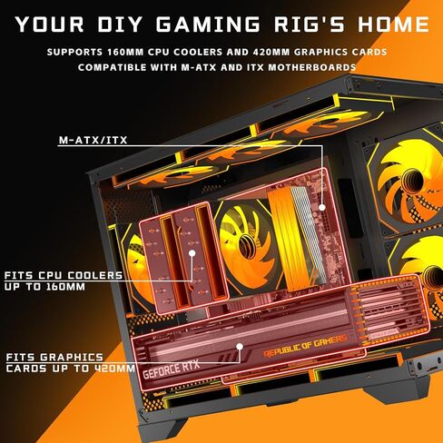 حافظة كمبيوتر ألعاب Micro-ATX مع زجاج مقسى بعرض 270 درجة، ومروحتين PWM ARGB مثبتتين مسبقًا وفلتر مغناطيسي، تدعم وحدة معالجة الرسومات مقاس 420 مم ومبرد AIO مقاس 360 مم، ومزود طاقة ATX قياسي in Kuwait