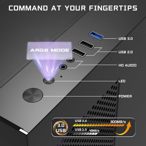 حافظة كمبيوتر ألعاب Micro-ATX مع زجاج مقسى بعرض 270 درجة، ومروحتين PWM ARGB مثبتتين مسبقًا وفلتر مغناطيسي، تدعم وحدة معالجة الرسومات مقاس 420 مم ومبرد AIO مقاس 360 مم، ومزود طاقة ATX قياسي in Kuwait