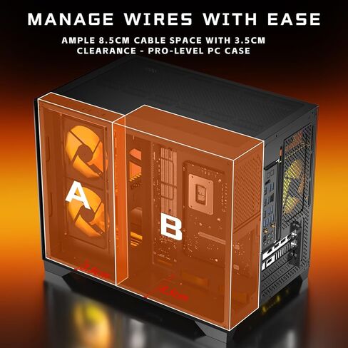 حافظة كمبيوتر ألعاب Micro-ATX مع زجاج مقسى بعرض 270 درجة، ومروحتين PWM ARGB مثبتتين مسبقًا وفلتر مغناطيسي، تدعم وحدة معالجة الرسومات مقاس 420 مم ومبرد AIO مقاس 360 مم، ومزود طاقة ATX قياسي in Kuwait