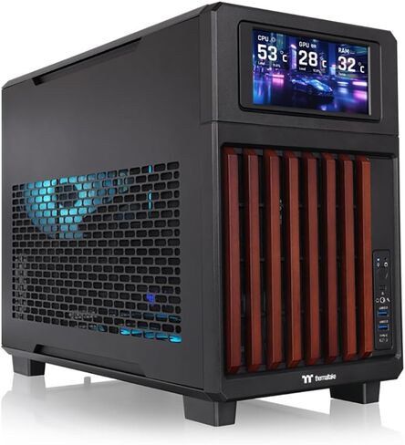 Thermaltake TR200 WS; Micro Chassis; Wood Front Trim; mATX/mITX Support; 360mm Radiator Support; 365mm GPU Clearance; 175mm Air Cooler Clearance; 5.25" Bay Support; Black; CA-11L-00S1NN-WS in Saudi Arabia