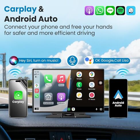 شاشة Apple Carplay المحمولة للسيارة، شاشة تشغيل لاسلكية كبيرة جدًا مقاس 11.3 بوصة وشاشة Android Auto للسيارة، ستيريو السيارة مع كاميرا داش 4K، عرض التطبيق، كاميرا احتياطية، نظام تحديد المواقع العالمي، وصلة مرآة، FM، التحكم الصوتي in Kuwait