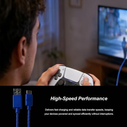 كابل شحن USB من النوع C بطول 2.7 متر بطول 9 أقدام، خط مضفر متعدد الطبقات (أزرق)، متوافق مع Xbox Series S/X، متوافق مع سلك شحن وحدة التحكم Xbox Elite Series 2 in Kuwait