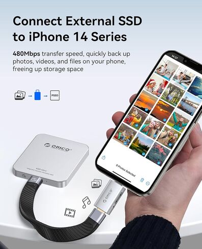 ORICO 256GB Magnetic External SSD Up to 460MB/s, External Solid State Drive Compatible with iPhone 17 16 15 Pro Max + USB C Female to Lightning Male for iPhone 14 13 11 12 Pro Max K5plus in Saudi Arabia