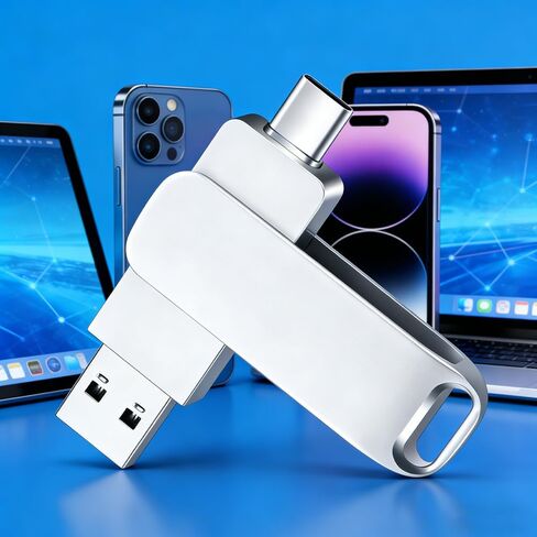 128GB Dual USB 2.0 Type-C Jump Drive, USB-C Flash Metal Housing Swivel Design Thumb Drive (Champagne Silver) in Saudi Arabia