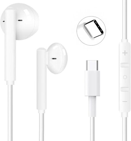 سماعات أذن سلكية USB C لهاتف iPhone 17/16 Plus/15 Pro Max، سماعات رأس USBC من النوع C مع ميكروفون وتحكم في مستوى الصوت متوافقة مع Samsung Galaxy S23 S22 S21 FE iPad Pro Huawei Google Pixel in Saudi Arabia