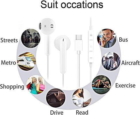 USB C Headphones Wired Earbuds for iPhone 17/16 Plus/15 Pro Max, USBC Headphone Type C Earphones with Mic &Volume Control Compatible with Samsung Galaxy S23 S22 S21 FE iPad Pro Huawei Google Pixel in Saudi Arabia