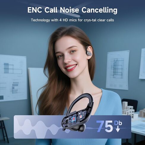 Wireless Earbuds, Sports Bluetooth 6.1 Earhooks Headphones, 90H Playtime LED Charging Case, ENC Noise Cancelling, 16.2mm Driver HiFi Stereo, IPX7 Waterproof Earphones for Running Workout Gym Black in Saudi Arabia