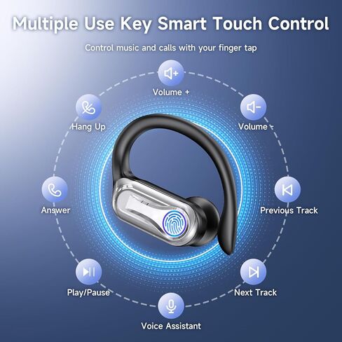 Wireless Earbuds, Sports Bluetooth 6.1 Earhooks Headphones, 90H Playtime LED Charging Case, ENC Noise Cancelling, 16.2mm Driver HiFi Stereo, IPX7 Waterproof Earphones for Running Workout Gym Black in Saudi Arabia