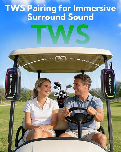 ShellHome Golf Magnetic Bluetooth Speakers, Portable Wireless Waterproof Speaker, 30H Playtime, IPX6, Shockproof, TWS Stereo, RGB Lights, Golf Cart Accessories, Golf Gifts, for Outdoor, Camping in Saudi Arabia