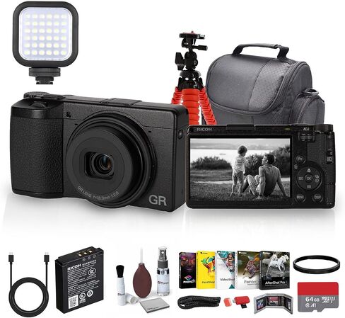 Ricoh GR IV Monochrome Digital Camera with Fast f2.8 Lens, Image Stabilization, and Portable for Everyday and Travel Photography + Photo Software + Light + 64GB Card + Bag + Tripod + More in Saudi Arabia