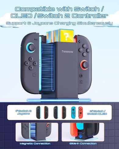 6-in-1 Charging Dock for Nintendo Switch 2/ Switch/OLED, Switch Controller Charger with Magnetic&Slide-in Dual Charging System, 9 RGB Lighting Modes&4 Brightness Levels, Joycon 2/1 Accessories in Saudi Arabia