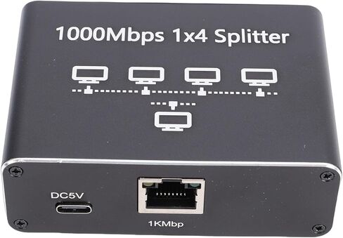 1 to 4 Gigabit Ethernet Splitter, Lightweight Aluminum Alloy Network Splitter, Hub with 1000Mbps High Speed, Ideal for Computer, Router, Display & Multiple Devices in Saudi Arabia