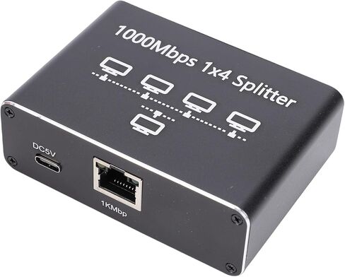 1 to 4 Gigabit Ethernet Splitter, Lightweight Aluminum Alloy Network Splitter, Hub with 1000Mbps High Speed, Ideal for Computer, Router, Display & Multiple Devices in Saudi Arabia