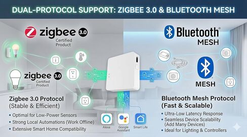 بوابة ذكية متعددة الأوضاع، Zigbee 3.0 وBluetooth Mesh Hub، التحكم في تطبيق Tuya Smart Life، متوافق مع Alexa وGoogle Home، جسر لاسلكي 2.4 جيجا هرتز (أبيض) in Kuwait