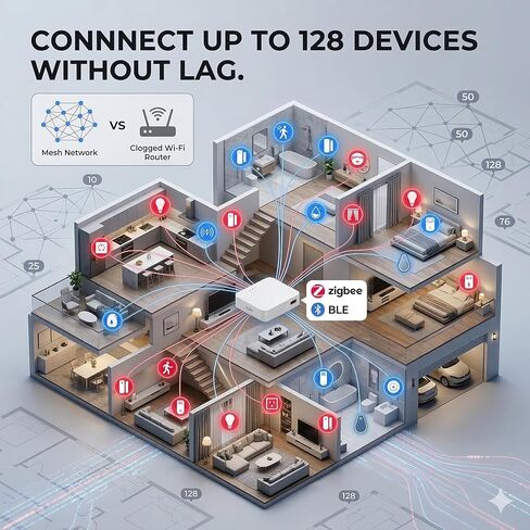 بوابة ذكية متعددة الأوضاع، Zigbee 3.0 وBluetooth Mesh Hub، التحكم في تطبيق Tuya Smart Life، متوافق مع Alexa وGoogle Home، جسر لاسلكي 2.4 جيجا هرتز (أبيض) in Kuwait