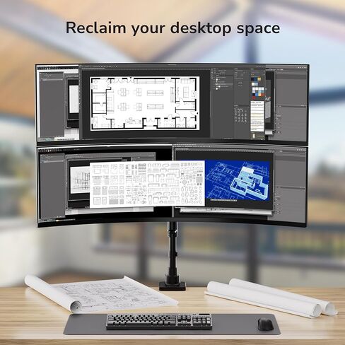 Mount-It! Dual Ultrawide Monitor Desk Mount for 17–49" Screens, Height-Adjustable Stacking Arms with Pole, Heavy Duty Gas Spring, Full Motion, VESA 75/100, Clamp or Grommet in Saudi Arabia