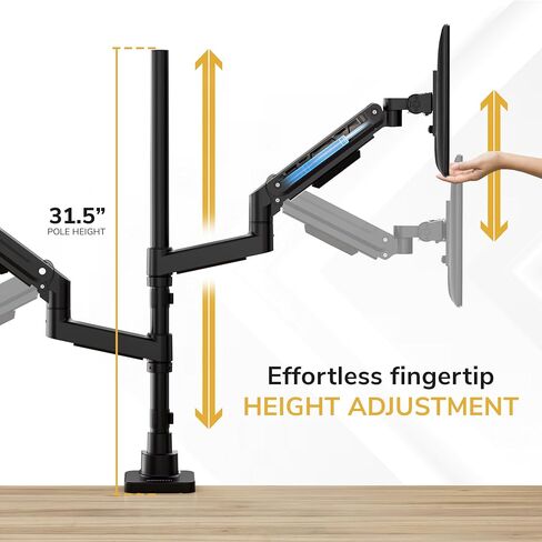 Mount-It! Dual Ultrawide Monitor Desk Mount for 17–49" Screens, Height-Adjustable Stacking Arms with Pole, Heavy Duty Gas Spring, Full Motion, VESA 75/100, Clamp or Grommet in Saudi Arabia