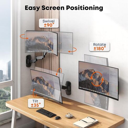 Monitor Wall Mount for 13''-32''-inch Screens - 30.28'' Extra Long Single Wall Mount Monitor Arm, Full Motion VESA Wall Bracket,75/100mm, Hold up to 19.8lbs, Black in Saudi Arabia