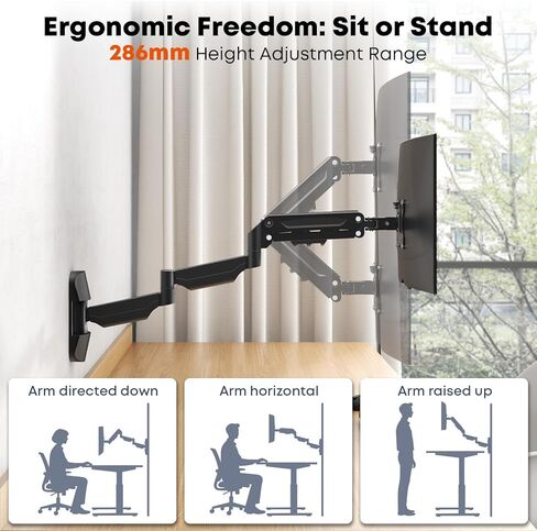 Monitor Wall Mount for 13''-32''-inch Screens - 30.28'' Extra Long Single Wall Mount Monitor Arm, Full Motion VESA Wall Bracket,75/100mm, Hold up to 19.8lbs, Black in Saudi Arabia