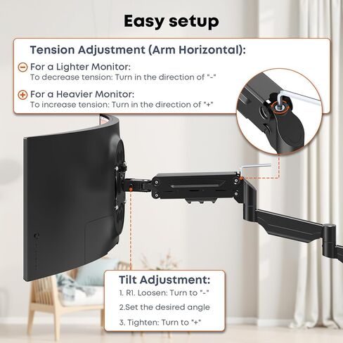 Monitor Wall Mount for 13''-32''-inch Screens - 30.28'' Extra Long Single Wall Mount Monitor Arm, Full Motion VESA Wall Bracket,75/100mm, Hold up to 19.8lbs, Black in Saudi Arabia