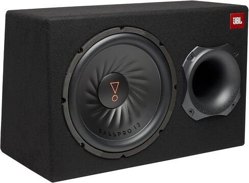 JBL SUBBP12AM - مضخم صوت يعمل بالطاقة مقاس 12 بوصة مع مضخم صوت مدمج، ذروة 450 وات + مجموعة أدوات الأسلاك - مثالية لأنظمة صوت السيارة (BassPro12) in Kuwait