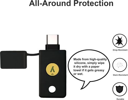 حافظة حماية من السيليكون مكونة من قطعتين لـ YubiKey 5C NFC، حامل غطاء لمفتاح Yubico Security Key C NFC، الوصول السريع والحماية اليومية - أسود وأزرق in Kuwait