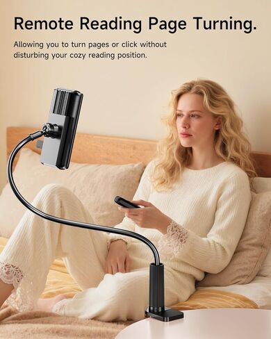 Kindle Holder with Remote Page Turner, Reading Stand for Bed, Desk with Clicker, for Kindle Paperwhite, Oasis, Tablet, iPhone and More, Black Page Turner in Saudi Arabia
