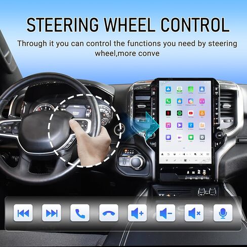 Android 14 Car Radio Upgrade for Dodge RAM 1500 2500 3500 2019 2020 2021 2023 Car Stereo Carplay Android Auto GPS Navigaion (Black) in Saudi Arabia