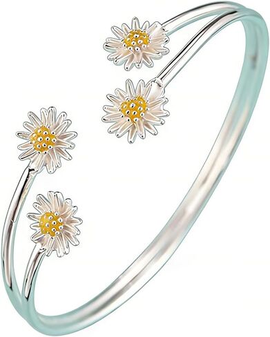 LVTING 925 Silver Sun Flower Sunflower Bracelet Daisy Chrysanthemum I Love You Open Bracelet Cuff Adjustable Bracelet for Women Girls (Sun flower) in Saudi Arabia