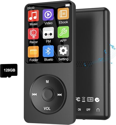 128GB MP3 Player with Bluetooth 5.3, Ninsiden 1.8-Inch Music Play Built-in HiFi Speaker,Portable MP4/MP3 Player for Kids with Music,Video,FM Radio, E-Book Reader, Voice Record, Photo Viewer, Black in Saudi Arabia
