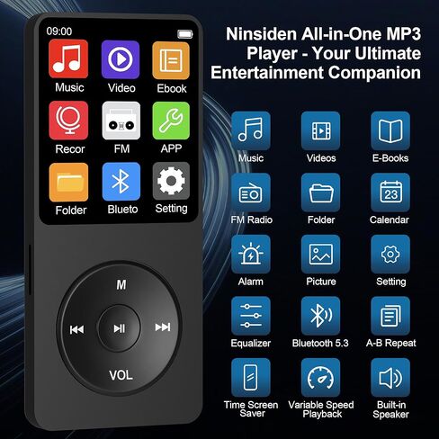 128GB MP3 Player with Bluetooth 5.3, Ninsiden 1.8-Inch Music Play Built-in HiFi Speaker,Portable MP4/MP3 Player for Kids with Music,Video,FM Radio, E-Book Reader, Voice Record, Photo Viewer, Black in Saudi Arabia