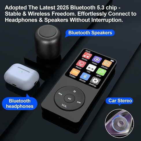 128GB MP3 Player with Bluetooth 5.3, Ninsiden 1.8-Inch Music Play Built-in HiFi Speaker,Portable MP4/MP3 Player for Kids with Music,Video,FM Radio, E-Book Reader, Voice Record, Photo Viewer, Black in Saudi Arabia
