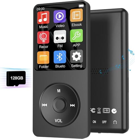 128GB MP3 Player with Bluetooth 5.3, Ninsiden 1.8-Inch Music Play Built-in HiFi Speaker,Portable MP4/MP3 Player for Kids with Music,Video,FM Radio, E-Book Reader, Voice Record, Photo Viewer, Black in Saudi Arabia