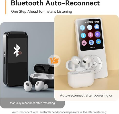 AGPTEK A02 مشغل MP3 بلوتوث أبيض مع حافظة مقاس 1.8 بوصة in Saudi Arabia