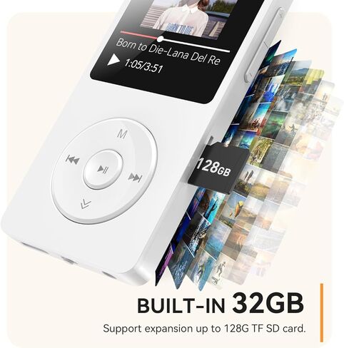 AGPTEK A02 مشغل MP3 بلوتوث أبيض مع حافظة مقاس 1.8 بوصة in Saudi Arabia