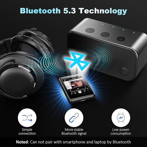 مشغل MP3 مع بلوتوث - مشغل موسيقى محمول بشاشة لمس 32 جيجابايت مع مكبر صوت وراديو FM وذاكرة قابلة للتوسيع، صوت هاي فاي، مشغل صوت خفيف الوزن للأطفال وكبار السن والرياضة in Saudi Arabia